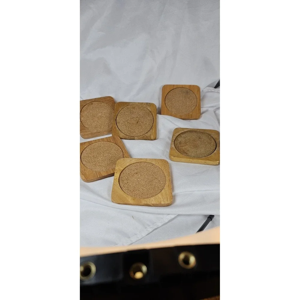 Vintage Ceramic Square wood Vintage Blue Flower Coasters - Set of 6‎ With Box